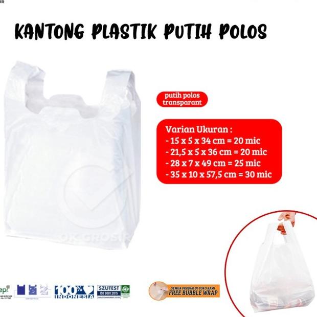 

Kantong Plastik Putih Polos / Kresek Belanja / Supermarket [1 Kg] - 35x57.5 70pcs