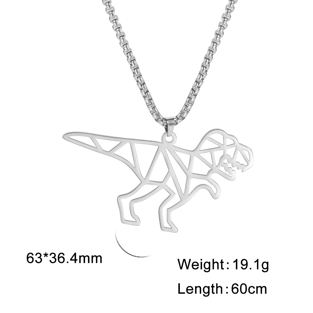 Kalung Liontin Dinosaurus Tyrannosaurus Rex Hollow Bahan Stainless Steel Gaya Hip Hop