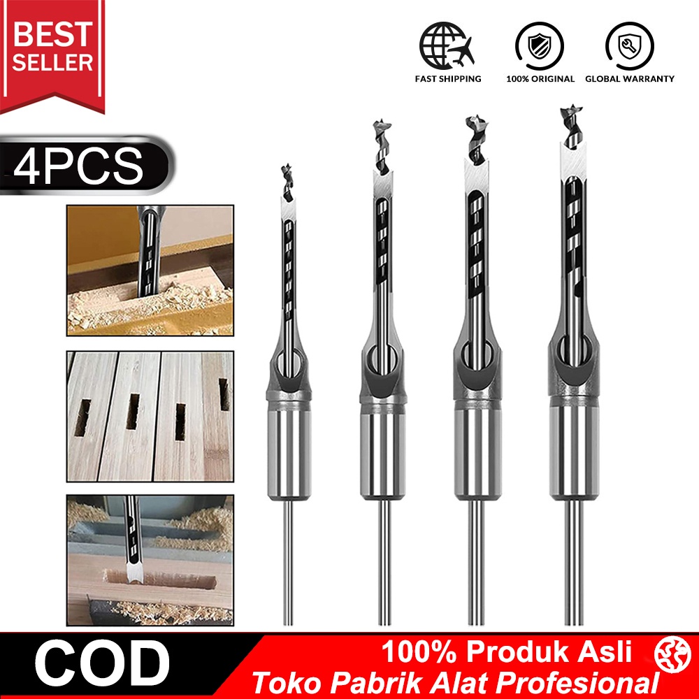 【Dikirim Dlm 24jam】4PCS/SET Mata Bor bobok kayu Persegi Hole Drill Bit Bahan Baja Kerajinan Kayu