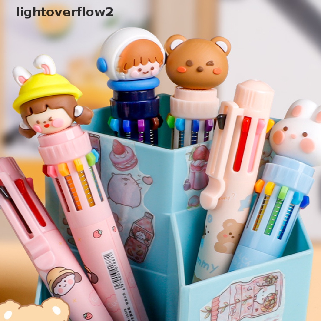 (lightoverflow2) Pulpen 10 / 8 Warna Bisa Ditarik Untuk Sekolah / Kantor