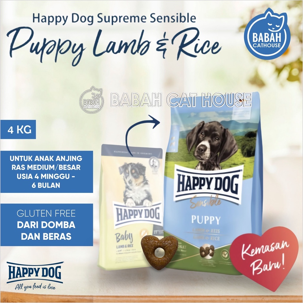 4KG HAPPY DOG SENSIBLE PUPPY LAMB & RICE Dog Food HD Makanan Anak Anjing Puppy Ras Besar Pupy Large 