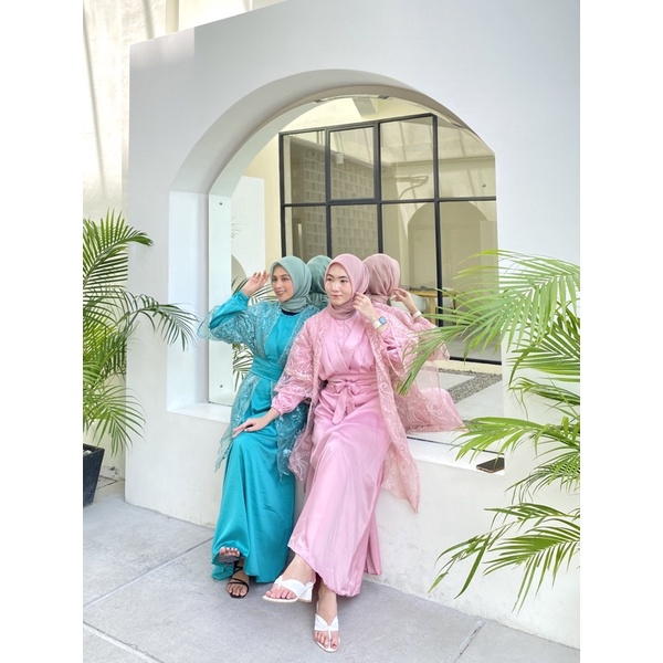 chewid gaun anela pesta bahan satin mix brukat