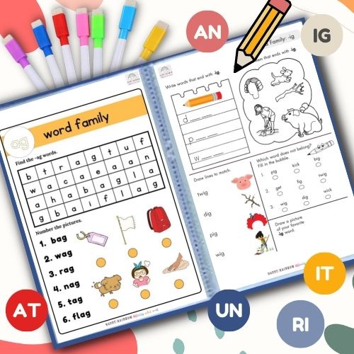 Buku Belajar Membaca Kata Dasar Bahasa Inggris Anak Tk SD - Worksheet Word Family English Book Presc