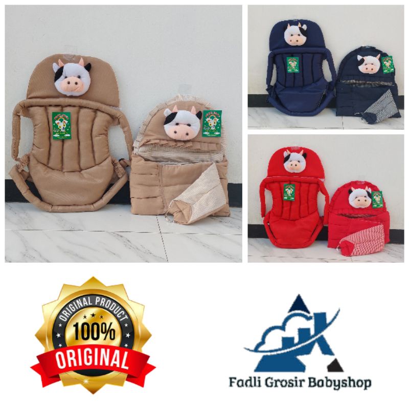 Paket Hemat (2 in 1) Gendongan Bayi Samping Topi Boneka Sapi Dan Gendongan Bayi Depan Topi Boneka Sapi Terbaru