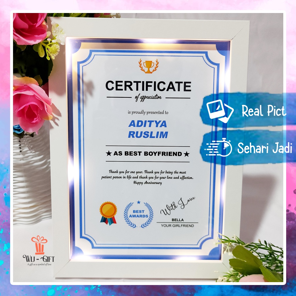 Kado Hadiah Sertifikat Frame Ulang Tahun Cewek Cowok Wisuda Graduation Anniversary Wedding Murah Dan