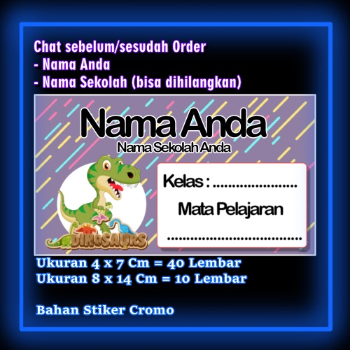 

Stiker Label Buku Dino Dinosaurus Karakter Lucu Custom Lebel Nama cromo murah 20 Varian berbeda Sticker Pelajaran Mapel buku anak sekolah Vol 7