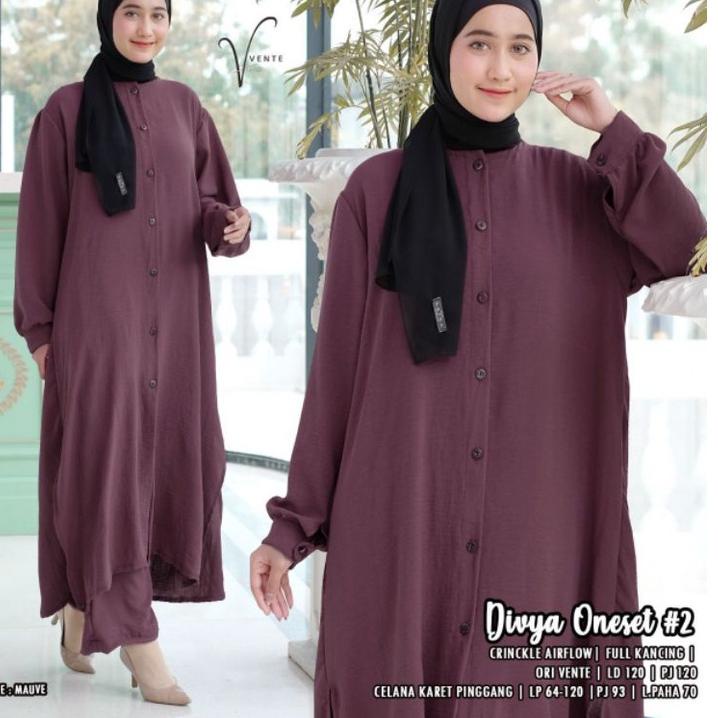 Ready divya one set tunik vente long tunik import crinke setelan tunik dan celana baju setelan wanit