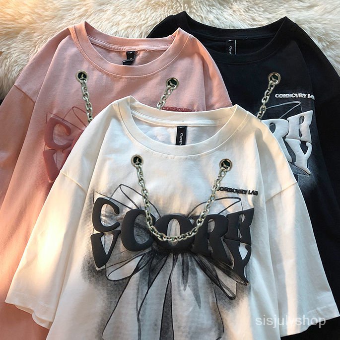 #Sisjuly# Musim panas wanita musim panas baru mid-length kupu-kupu lengan pendek T-shirt wanita atas