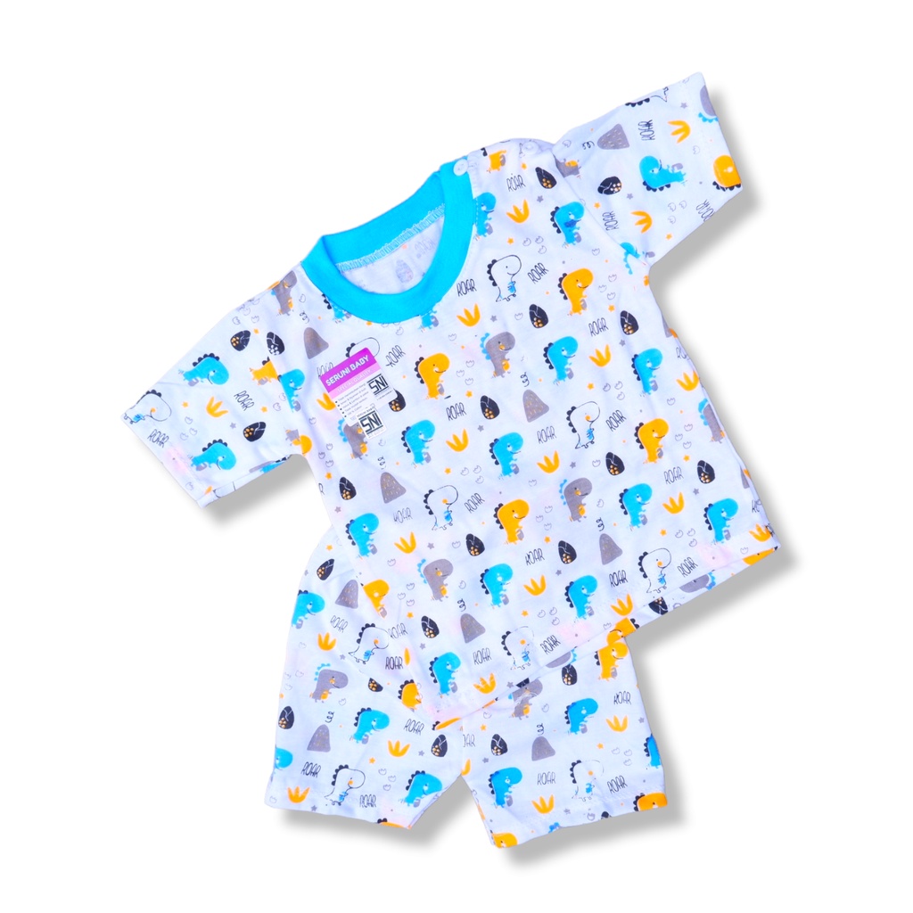 Set Setelan Baju Bayi Kancing Pundak Motif Dino Roarr