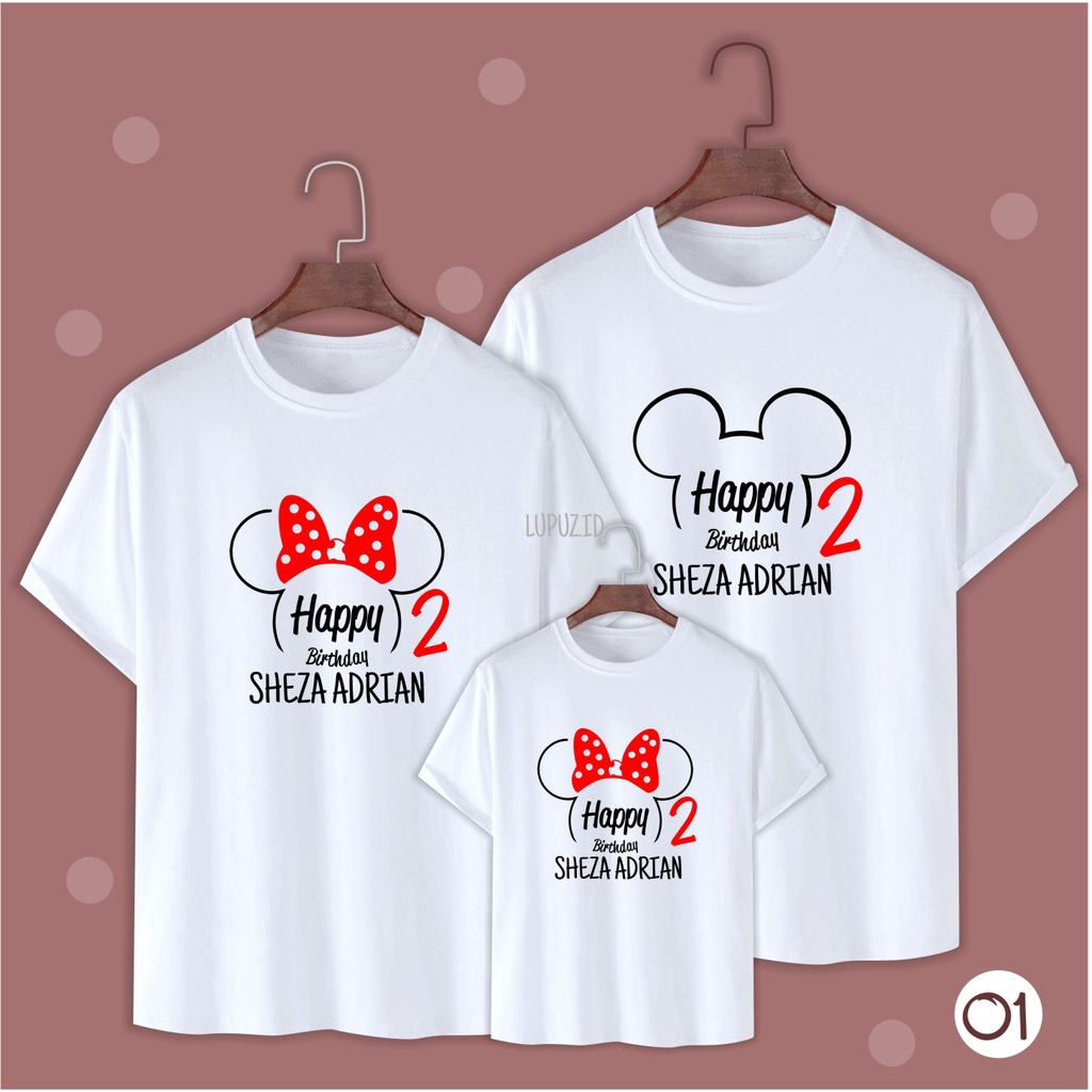 KAOS ULANG TAHUN MICKEY MOUSE COUPLE KELUARGA/KAOS ULANG TAHUN CUSTOM/SABLON DTF CUSTOM/KAOS COUPLE 