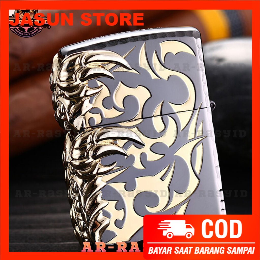 BISA COD! Korek Api Minyak Zippo Hitam Black Ice Motif Cakar Naga Dragon Claw