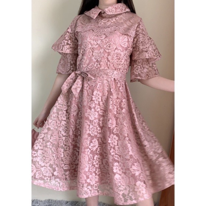 DRESS BRUKAT JEJE BERKERAH / MIDI DRESS BRUKAT SIMPLE ELEGANT / PAKAIAN PESTA NATAL 2022-2023