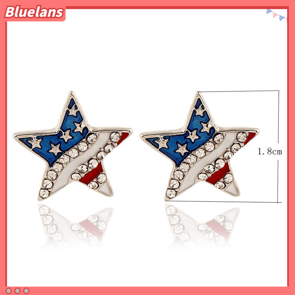 Bluelans Women Rhinestone Star Love Heart American Flag Ear Studs Piercing Earrings Gift