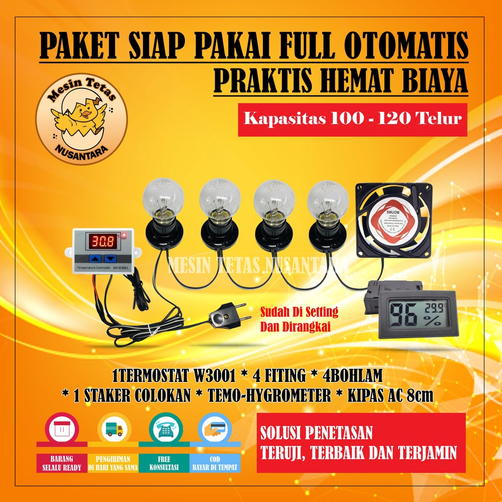 Paket Siap Pakai Termostat W3001 Kapasitas 100-120 Butir Telur