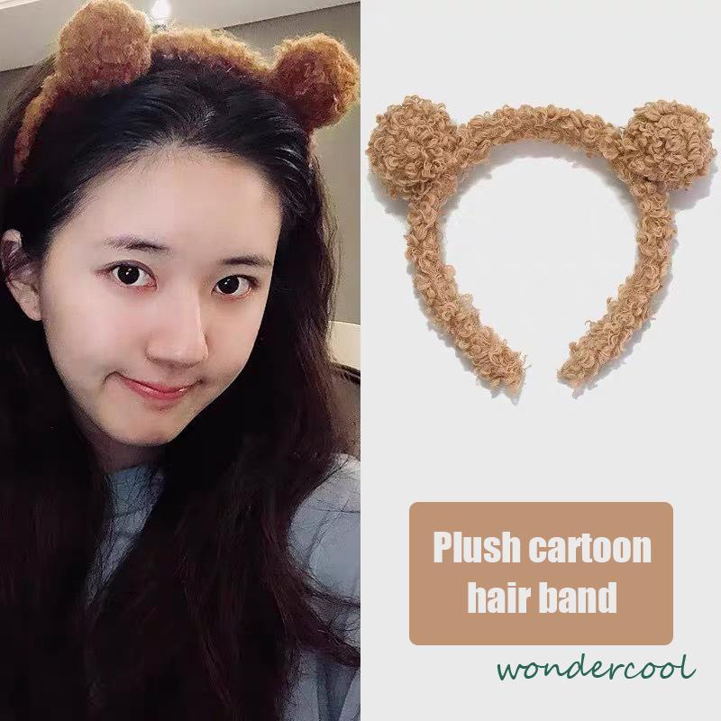 Rambut Kartun Mewah Band Wanita Telinga Beruang Kecil yang Lucu，Cuci Wajah Domba Wol Semua Cocok dengan Pita Rambut-Won