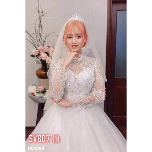 SV807 Gaun Pengantin Ballgown Lengan Panjang Ekor Mewah