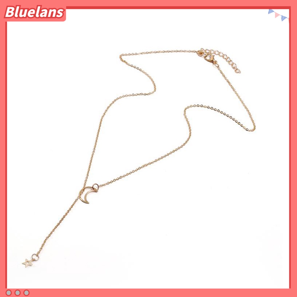 Bluelans Kalung Rantai Klavikula Bentuk Bulan Bintang Bahan Alloy Untuk Pesta