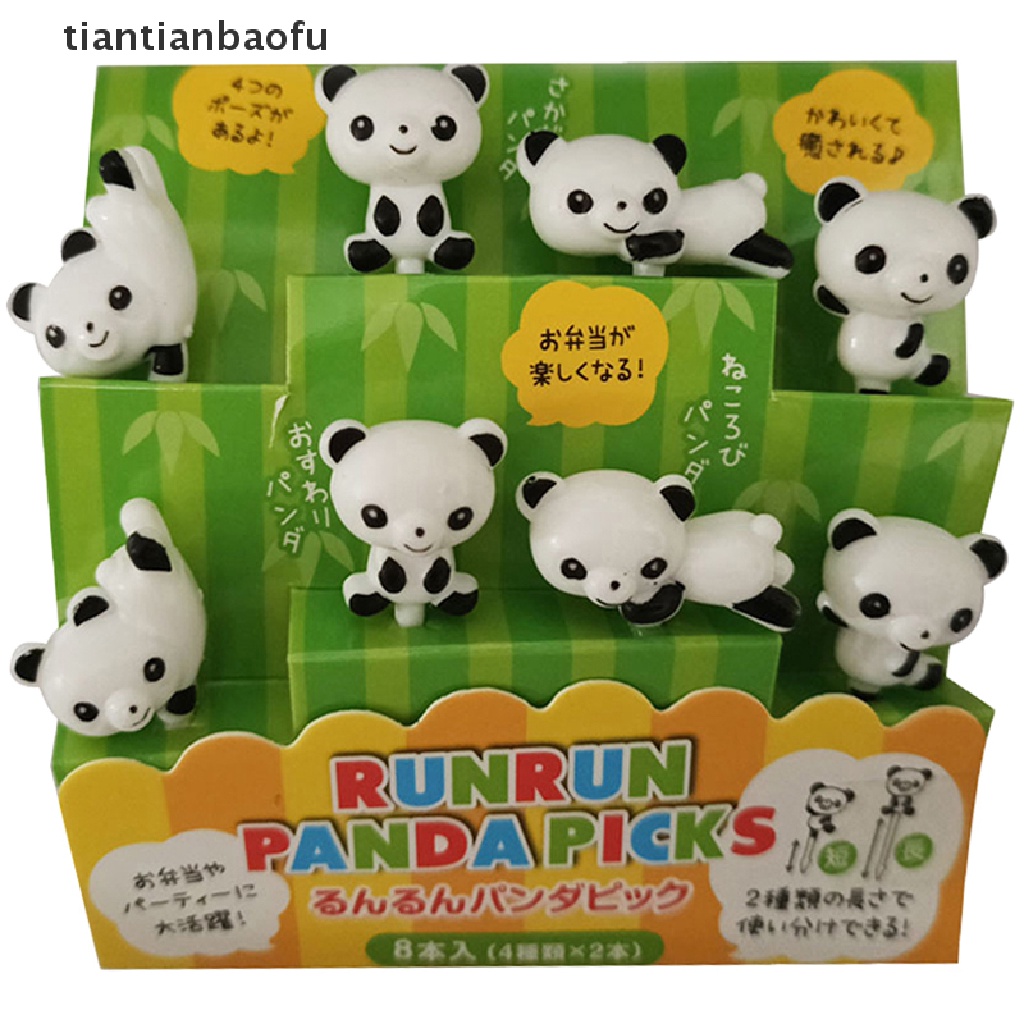 8pcs / set Garpu Buah Mini Desain Kartun Panda Untuk Anak