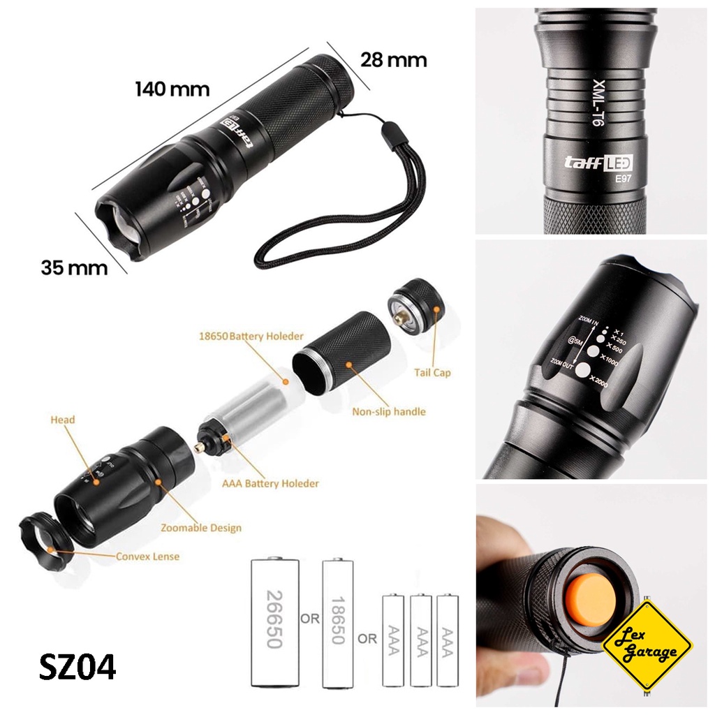 Senter LED Mini Super Terang Police SWAT Zoom USB Cree XML T6 Q5 18650