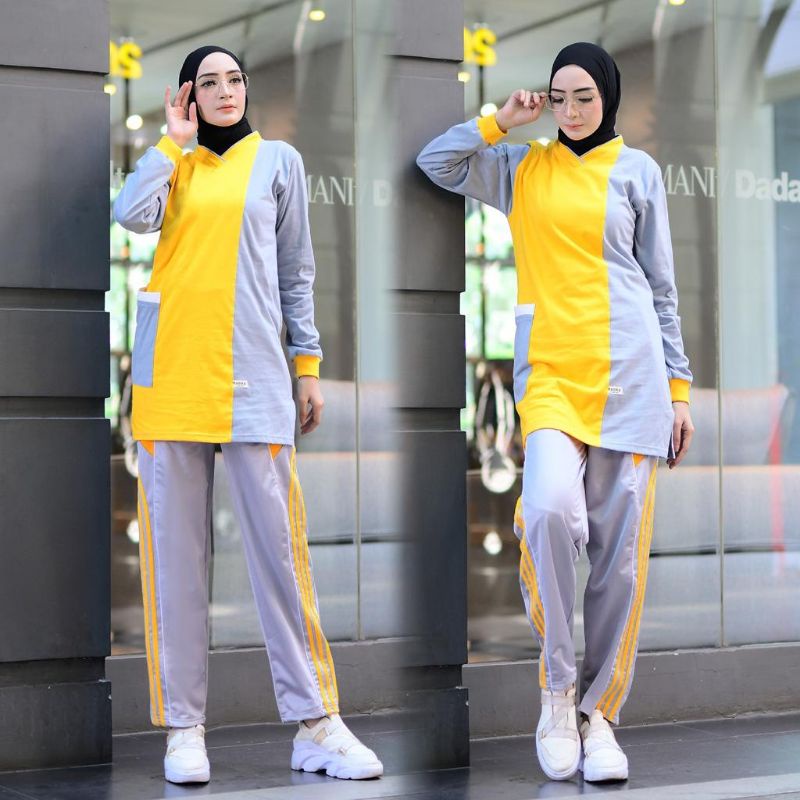 SERAGAM SETELAN OLAHRAGA TUNIK KANTONG SAMPING/SETELAN OLAHRAGA TUNIK MUSLIMAH