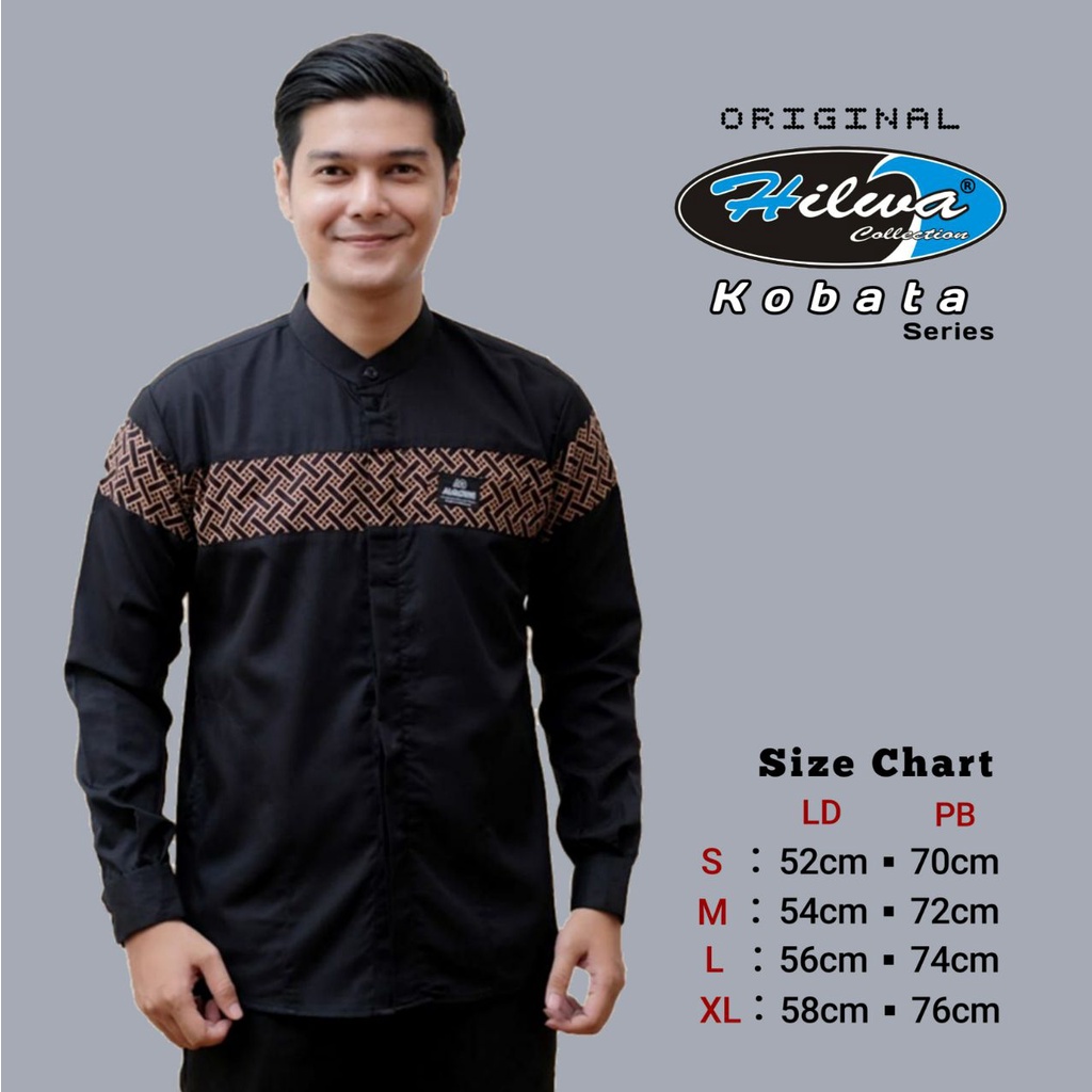 Baju Pria Lengan Panjang Kemeja Slim Fit Warna Hitam Putih Army Batik S M L XL XXL HILWA COLLECTION 