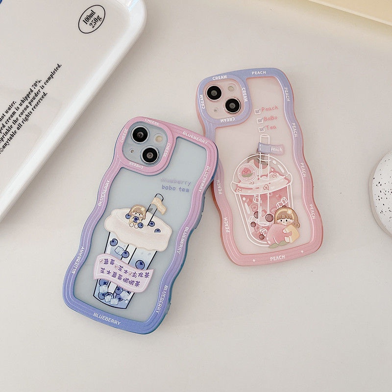 Samsung A04e A04 A13 A12 A04s A22 A03 A32 A03s A50 A50s A30s A51 A31 A23 A02s A21s A10S A20 A52 A52s Milk Tea Girl Wave Frame Phone Case Bening Lembut Pelindung Cover BY