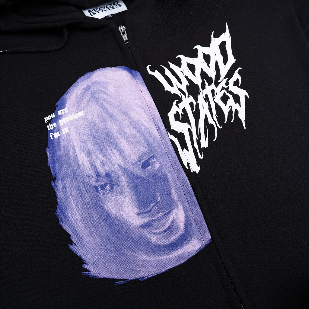 MURAH Woodstates Sweater Hoodie Zipper Oversize Crop Oilpaint Black **