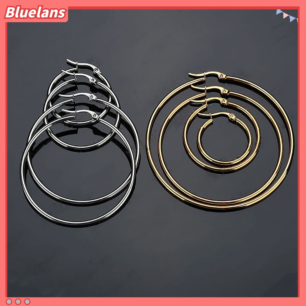 Anting Hoop Bentuk Lingkaran Besar Bahan Stainless Steel Untuk Wanita