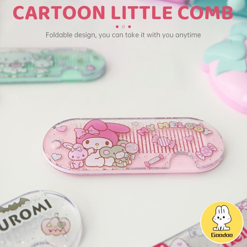 Sisir Kecil Plastik  Kartun Lucu Lipat Portabel Sisir Poni  Kuromi Melody Cinnamoroll Kitty -Doo