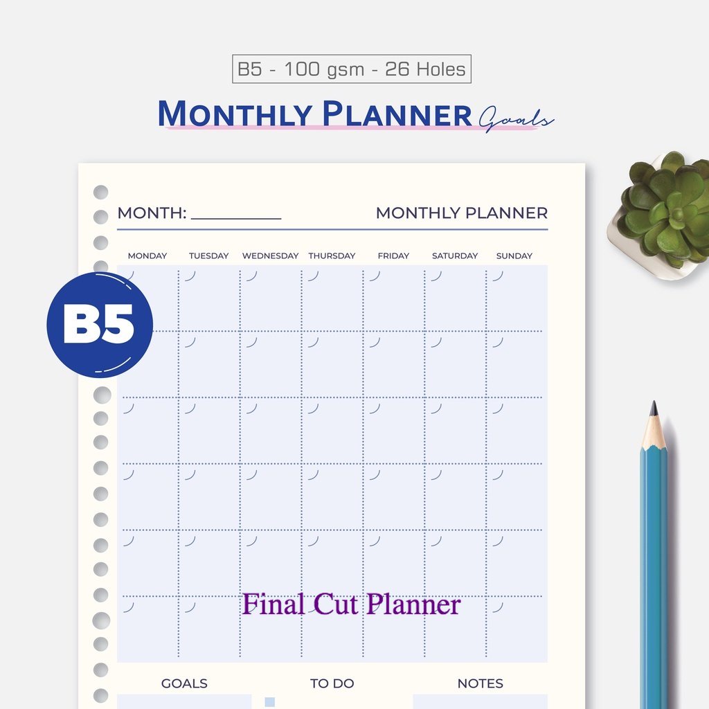 

Bukuqu Loose leaf B5 - L138 Monthly Planner Goals - File - Stationery - Bookpaper .