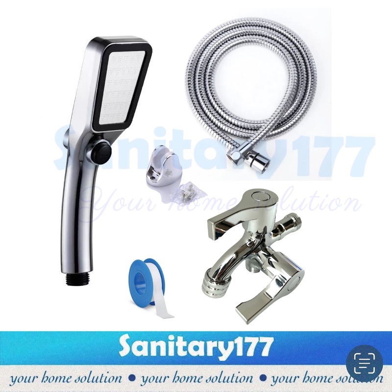 Paket bundling Super Shower Hemat Air Murah dan kran cabang double 9959 DB- Hand Shower mandi Turbo halus Semprotan AIR high pressure turbo HandShower Mumer saving water spray