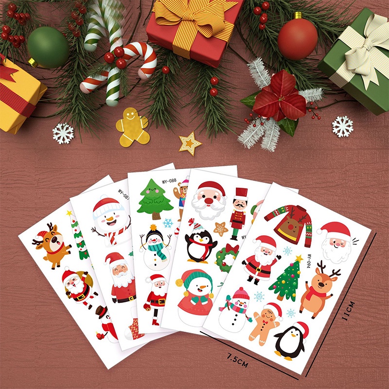 Stiker Tato Temporer Motif Kartun Snowman Santa Claus Natal Tahan Air Tidak Beracun Untuk Anak