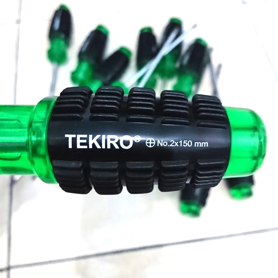 Tekiro Obeng Gagang Karet Plus (+) Minus (-) Hijau Kuning Panjang Pendek PH2 Cushion Grip Original