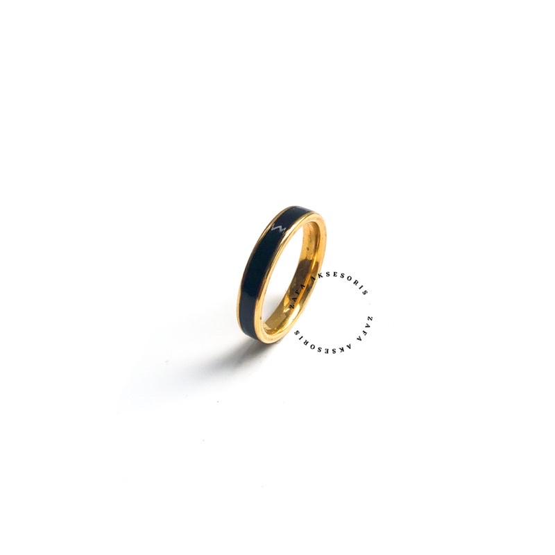 Zafa cincin titanium pria wanita hitam gold emas tipis anti karat - Black Gold 4mm