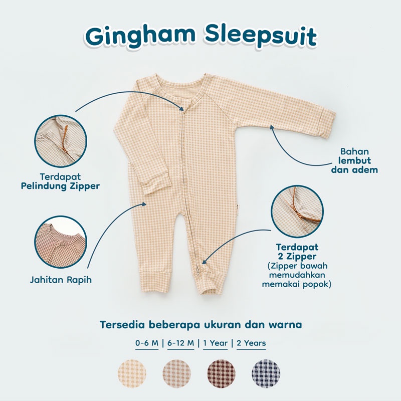 Nice Kids - Gingham Sleepsuit Bayi Motif Kotak Korea (Baby Sleepsuit Romper Jumper Baju Tidur Bayi 0-2 Tahun)