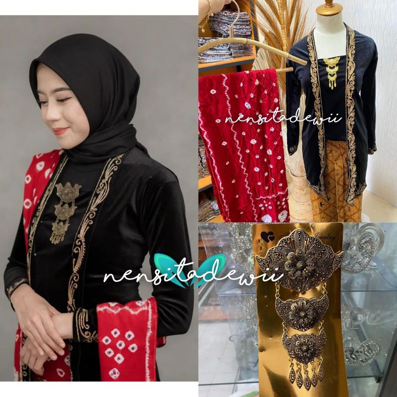 [1 SET] Kebaya Bordir Body Panjang, Selendang + Bros Bakar / Kebaya Kutubaru