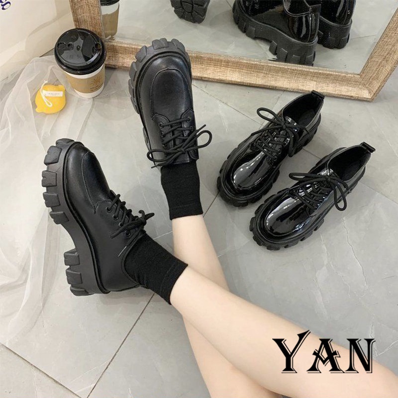 YAN Sepatu Wanita Docmart Sepatu Oxford Sepatu Hitam Sepatu Wanita Formal Kerja