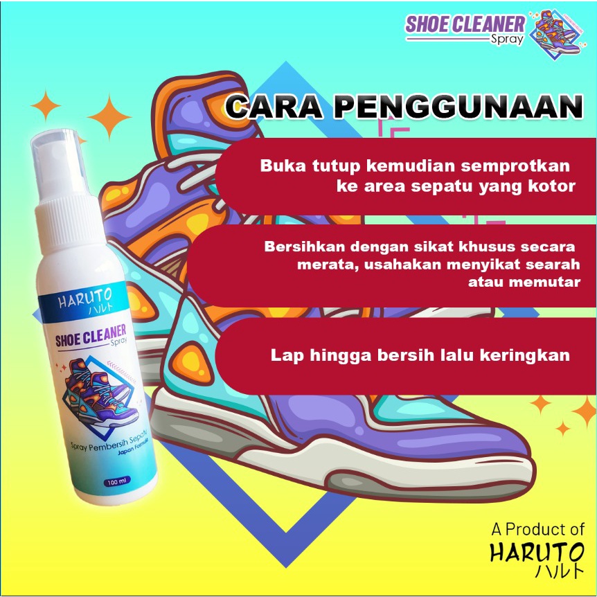 Paket pembersih sepatu Haruto shoe cleaner spray 100ml+parfum sepatu+sikat sepatu+kain microfiber