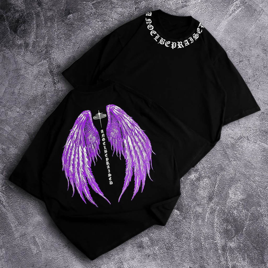 KAOS DISTRO OVERSIZE UNISEX MOTIF DTF SAYAP FONT UNGU COTTON COMBED 24S PREMIUM OVERSIZED TSHIRT BAJ