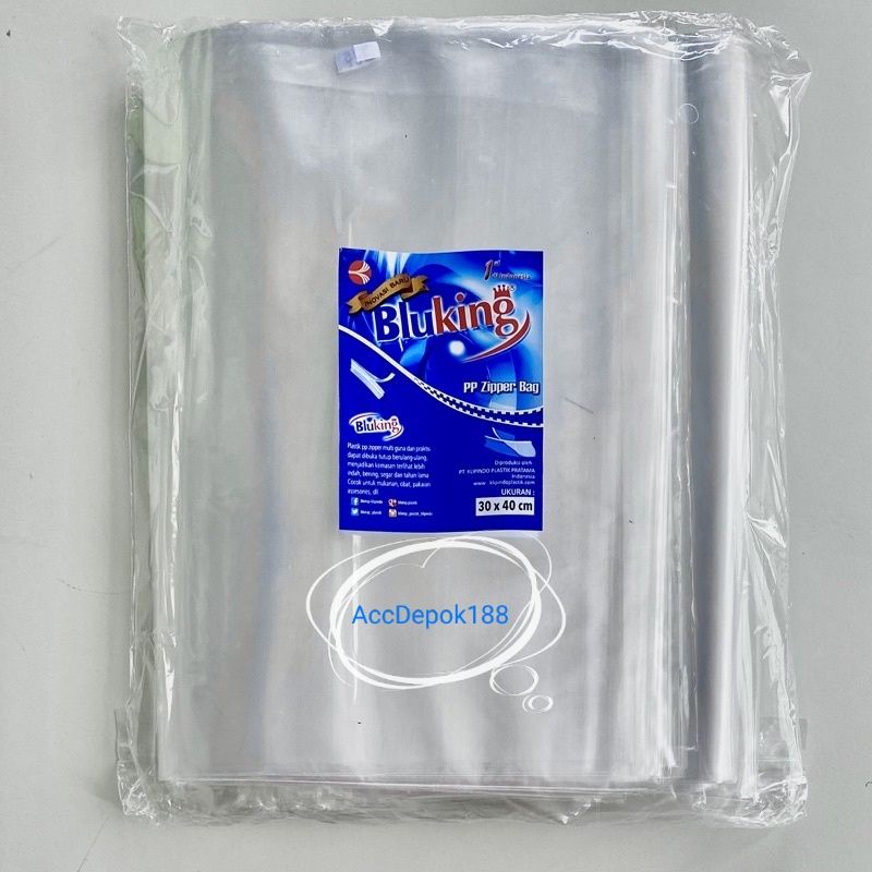 PLASTIK PP KLIP SNACK ZIPLOCK 30X40 CM MEREK BLUKING ISI 100 LEMBAR TEBAL 50 MICRON