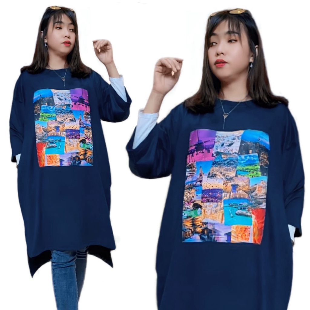 LD 120 TUNIK OVERSIZE PENGUIN KAOS VIRAL BAJU WANITA MULIM HIJAB FRENDLY BASIC