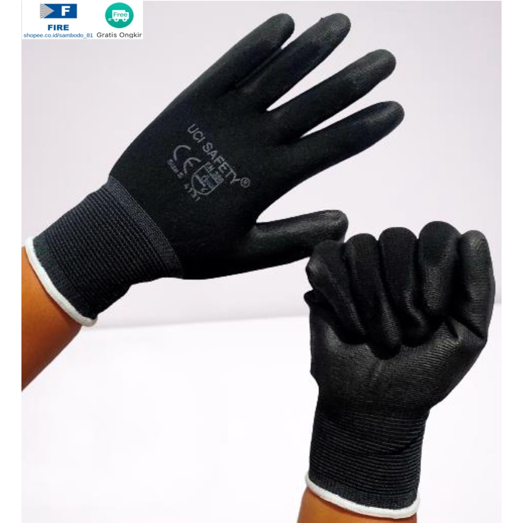 Sarung Tangan Static Multi Purpose Polyurethane Kerja Palmfit Safety Gloves Security Dilapisi Karet Industri Pabrik Uci Safety Motor Bengkel otomotif Bagunan Coating Karet Pengaman kerja Packing