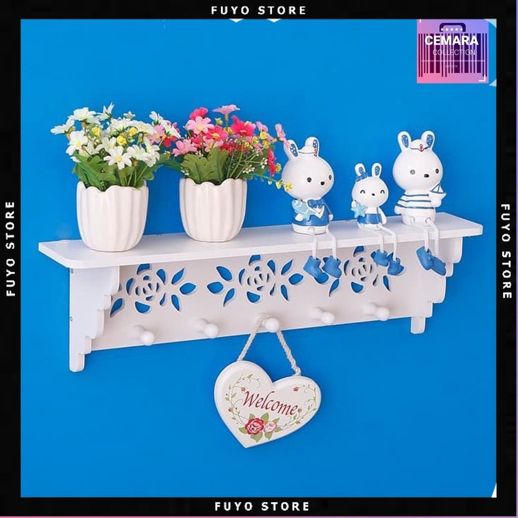 CMRDR - Decorative Rack rak Shabby chic (dengan 5buah hook gantungan) / Rak Gantung / Rak Dekorasi /