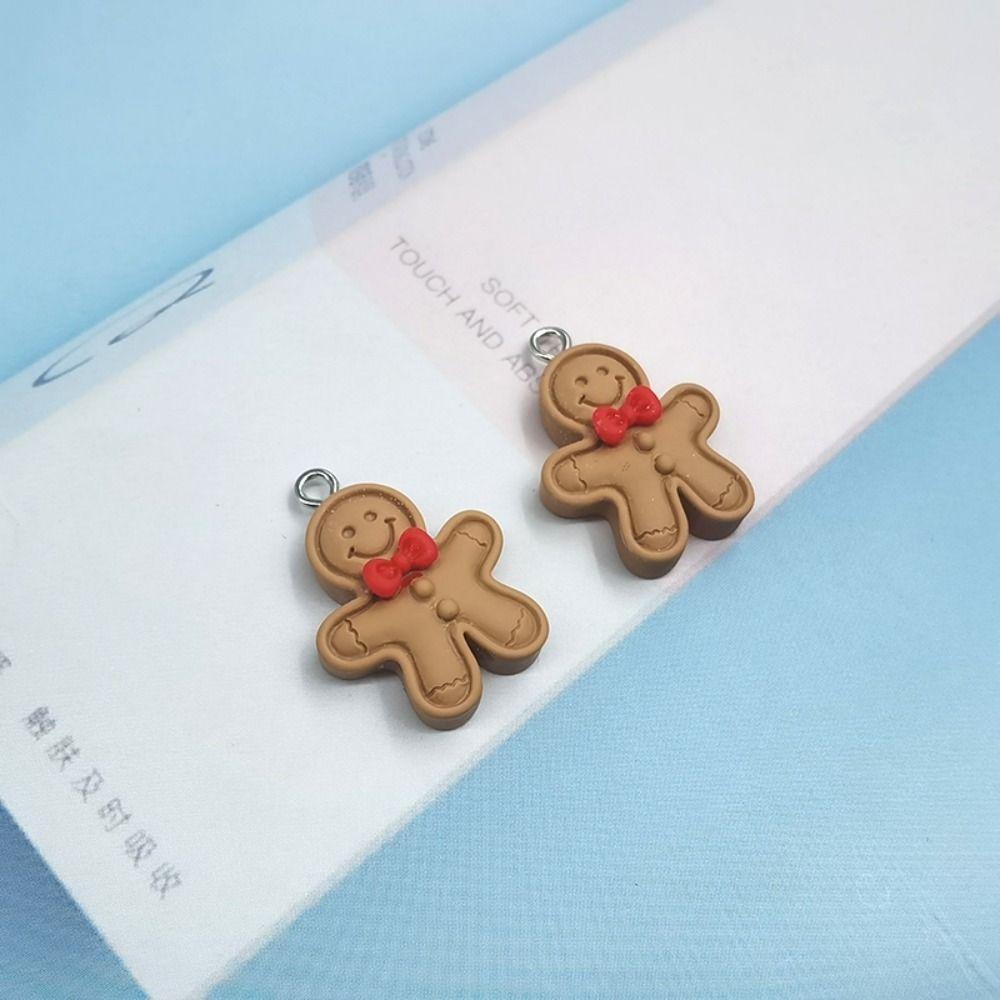 【 ELEGANT 】 10 Pcs Gingerbread Man Pendant Cute Kawaii Anak Hadiah Perhiasan Liontin Kunci Cincin Gantung Untuk Membuat Perhiasan Perlengkapan Natal Christmas Key Chain DIY Jewelry