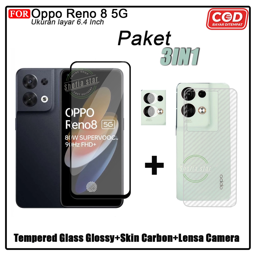 PAKET 3IN1 Tempered Glass Oppo Reno 8 5G Reno 8 4G Reno 8 Pro Reno 7 4G Reno 7z 5G Reno 7 5G Anti Glare Full Cover Protect Camera