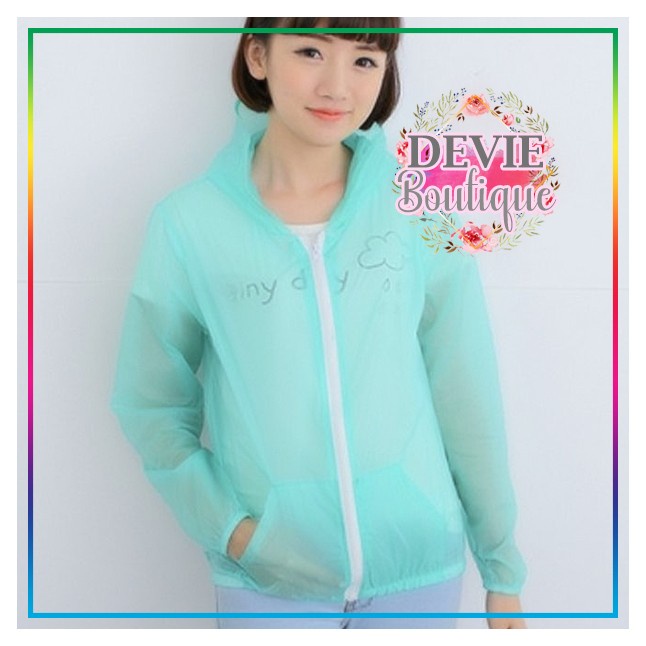 Jaket Hoodie Wanita Transparan Tipis Anti Matahari Olahraga - Hijau Muda R2C4 Jaket Hoodie Wanita Ke