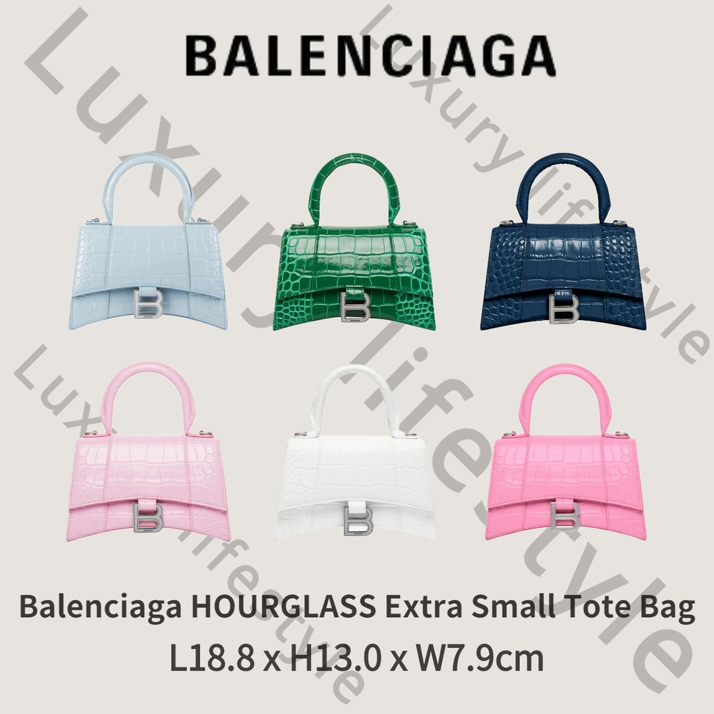 Balenciaga Hourglass Extra Small Bag in White Croc-embossed Shiny Calfskin