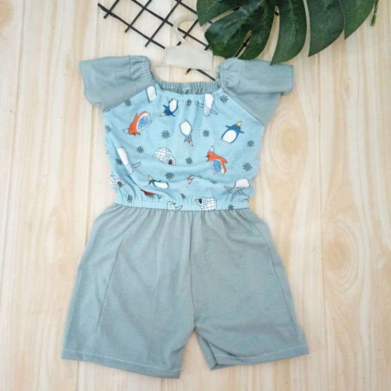 Jumpsuit Anak Perempuan Jumper Bayi Tangan Pendek Usia 1-2 Tahun Motif Bahan Katun