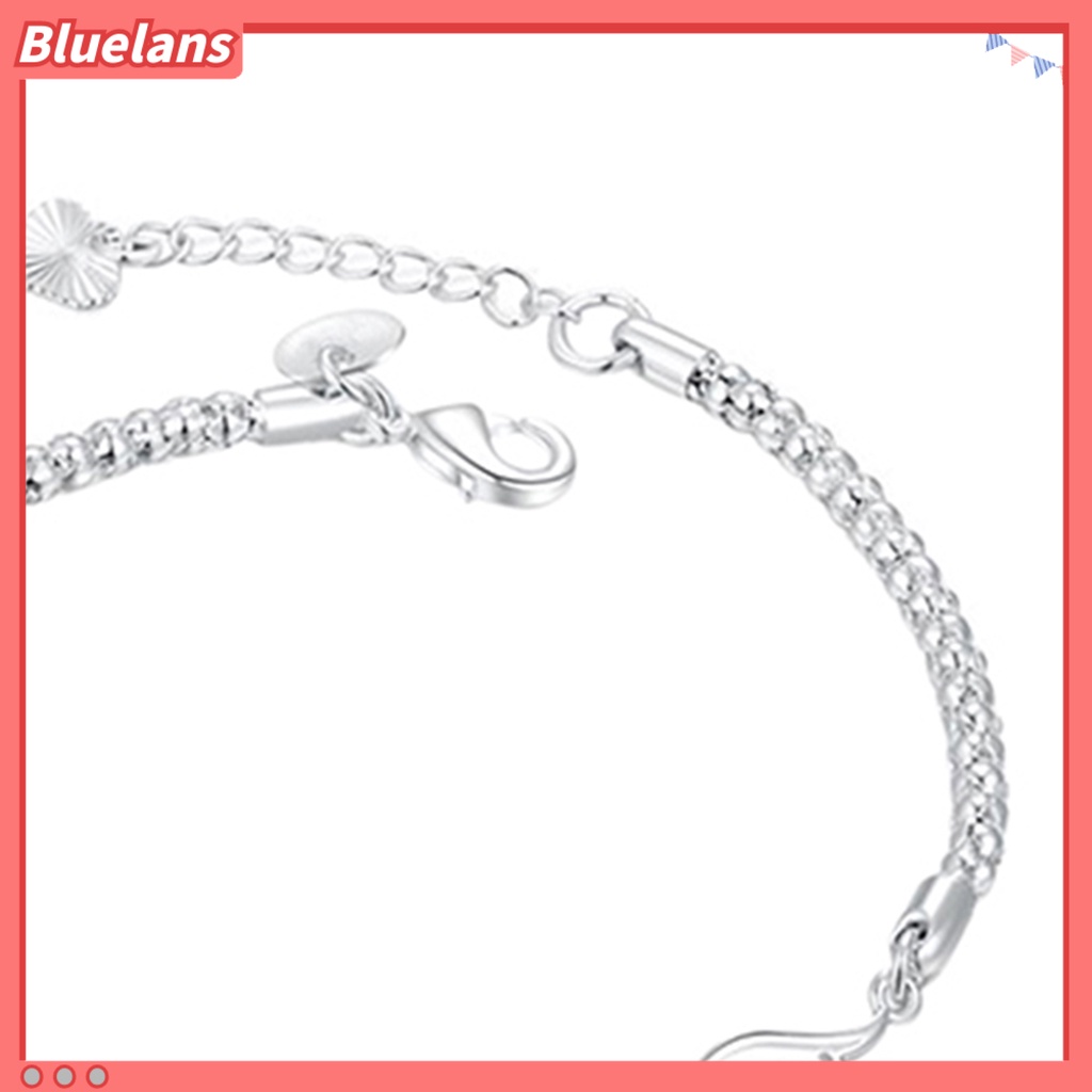 Bluelans Women 925 Sterling Silver Charm Love Heart Wings Bracelet Cuff Bangle Jewelry