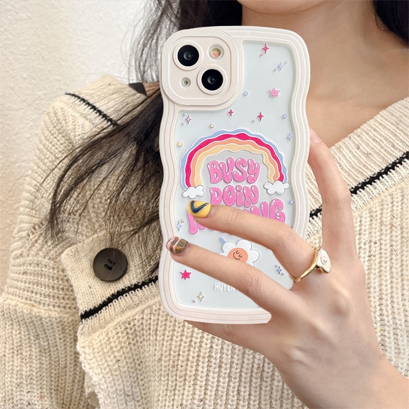 Soft Case Silikon TPU Transparan Gelombang Pelangi Cover iPhone 14 13 12 11 Pro Max X Xr Xs Max 8 7 6 6s Plus